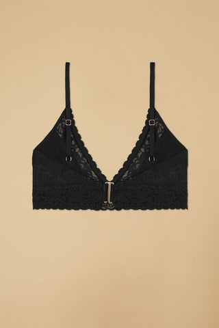 Back of NoHo Lace Triangle Bralette - Black with Gold Hook