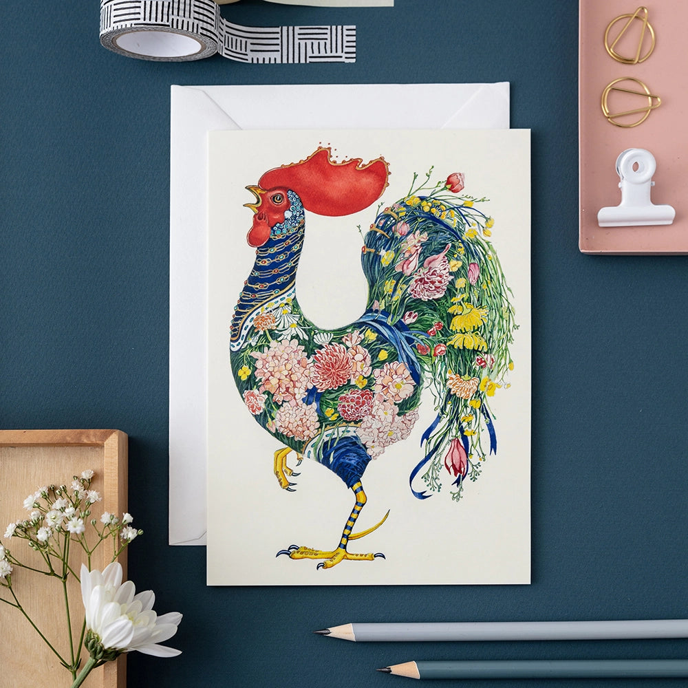 Rooster with Flowers Card - Apricity Ceramics 