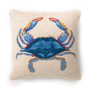 Blue Crab Throw Pillow | Wool Hook Pillow - Cambridge Uncommon - Crab Throw Pillow