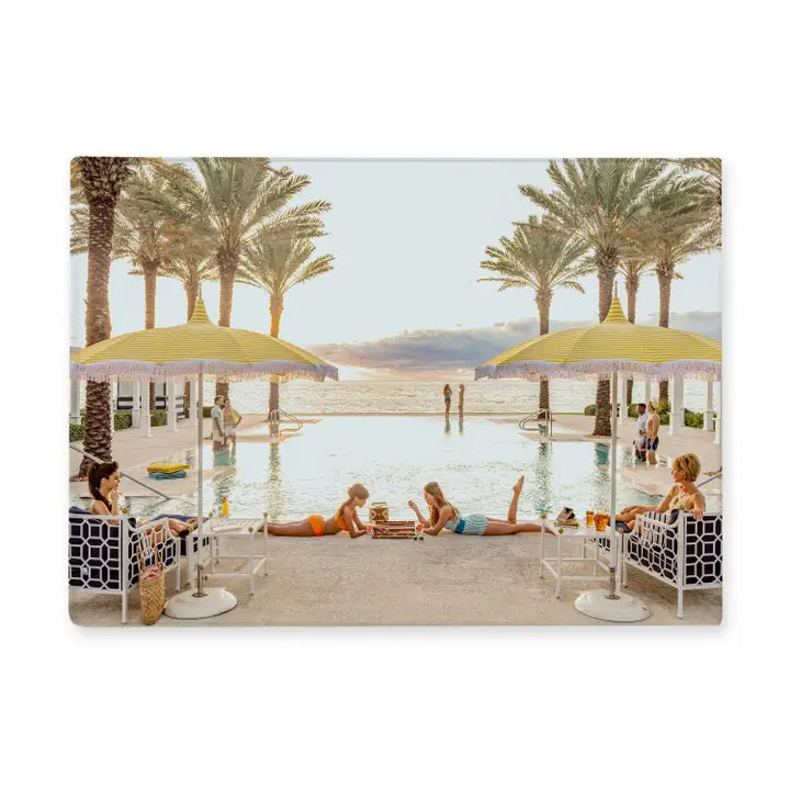 Girls by The Pool | Glass Cutting Board