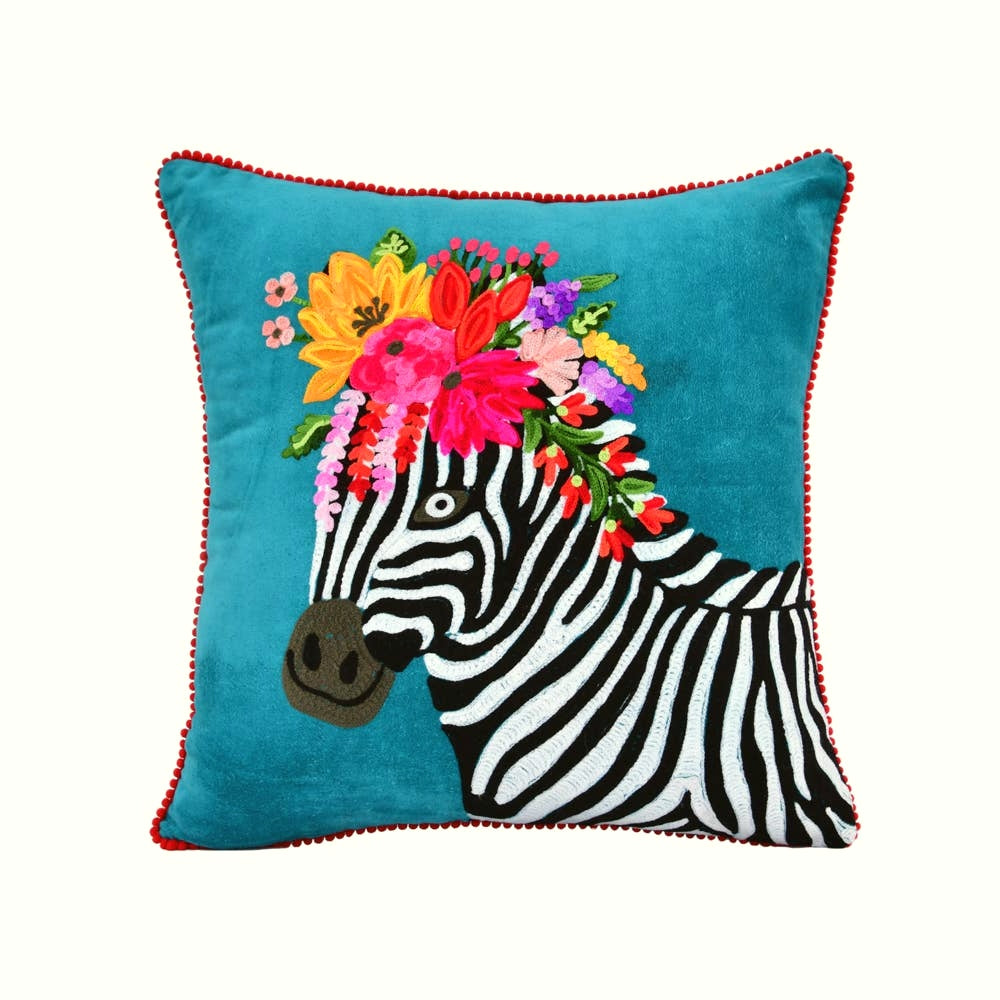 Embroidered Animal Pillow, Animal Motif Pillow