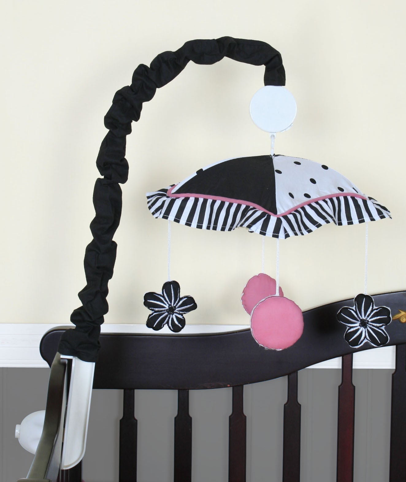 Boutique Black White Flower and Dot Musical Mobile by GEENNY