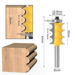 8mm Shank Triple Bead & Triple Flute Large Molding Router Bits Set Line knife Woodworking cutter