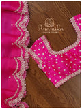 Hot Pink Satin organza saree with beautiful handwork scallop border