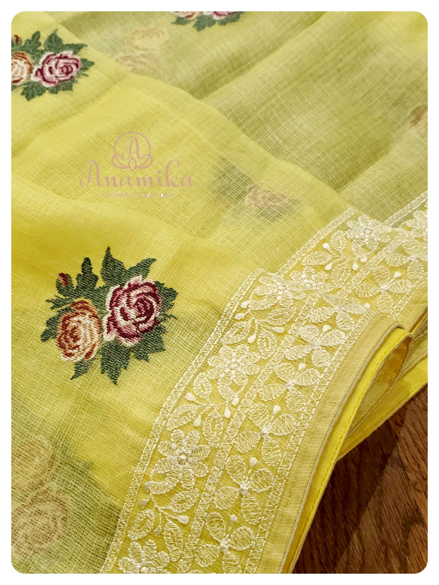 Yellow Kota Chikankari with Red Work Blouse – Anamika Fashions