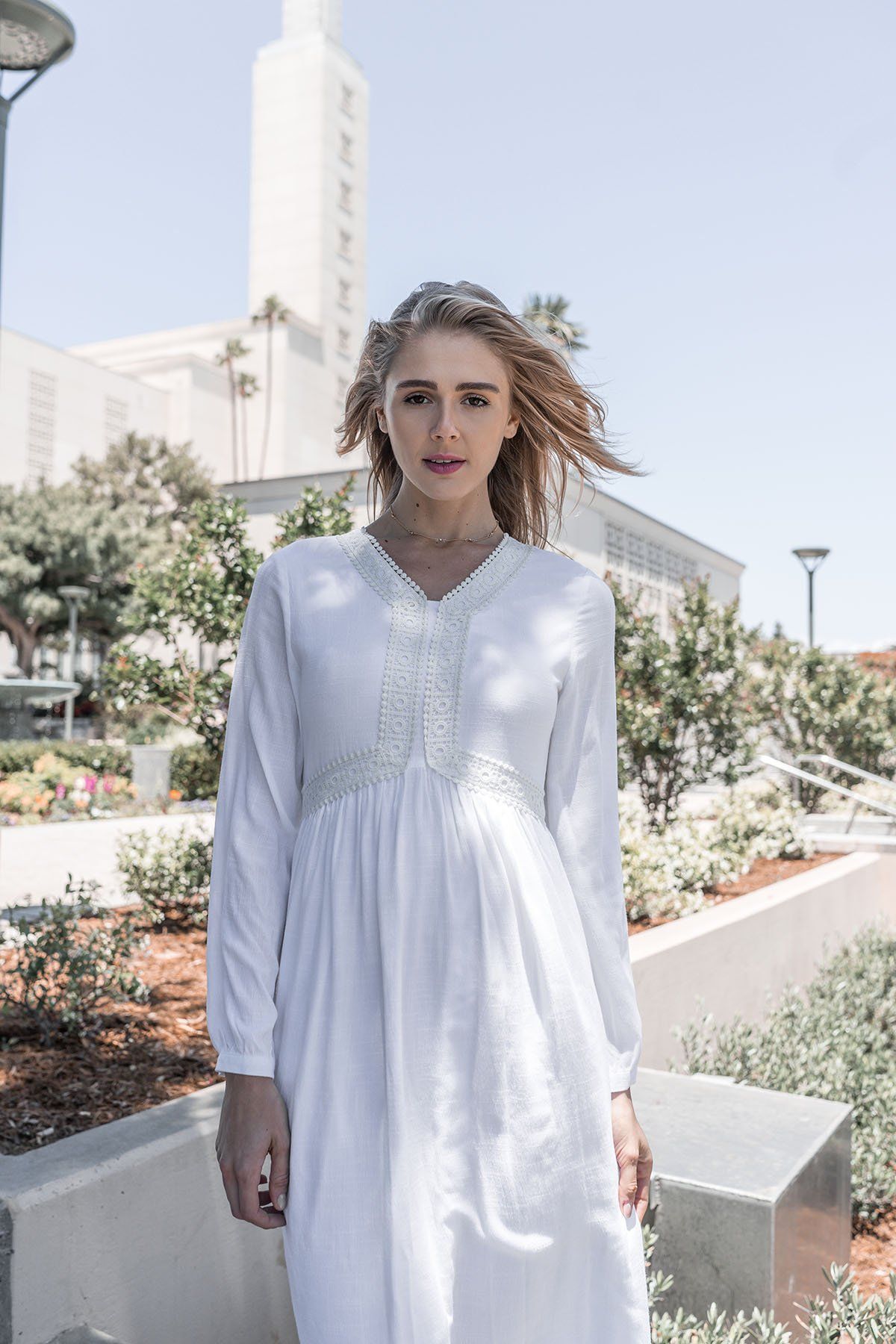 mod white temple dresses