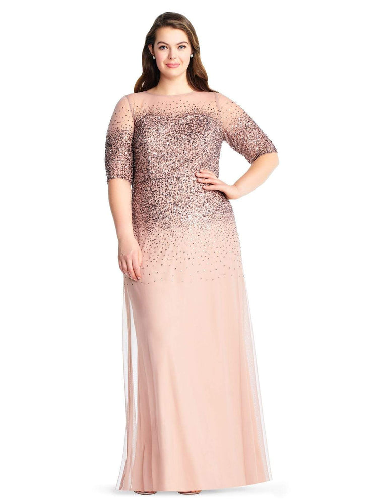 Adrianna Papell Icy Lilac Beaded Illusion Yoke Gown Formal Dress 10 $369 |  eBay
