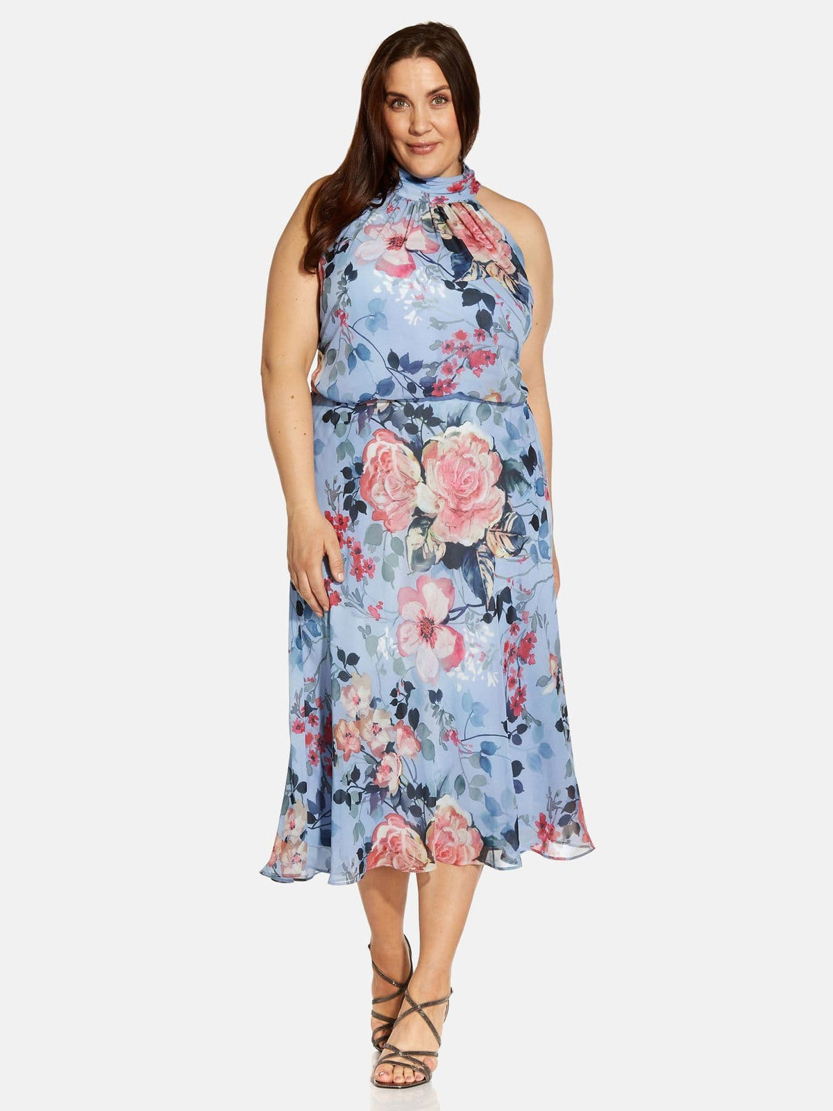 Floral Printed Midi Dress-Blue Multi | CoEdition