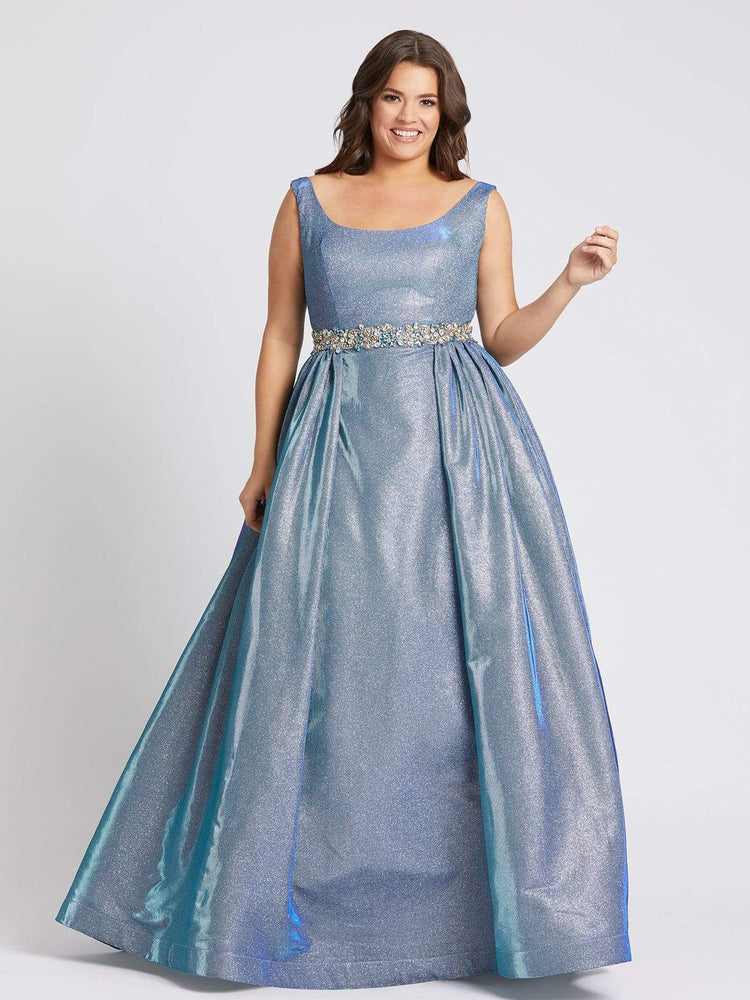 Scoop Neck Sparkle Metallic Ball Gown-Blue|CoEdition