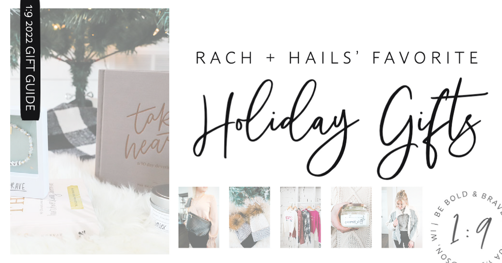 Rach + Hails' Favorite Holiday Gifts - a woven belt bag, fur pom beanie hats, festive graphic tees, locally made soy candles, a sherpa + denim jacket, and more!