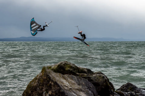 Balz Muller wingsurfing with the Sabfoil W999 front wing