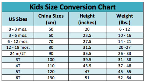 Us Size Chart To China