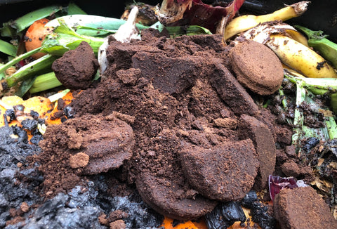 Despite their colour, used coffee grounds count as green matter when it comes to composting.