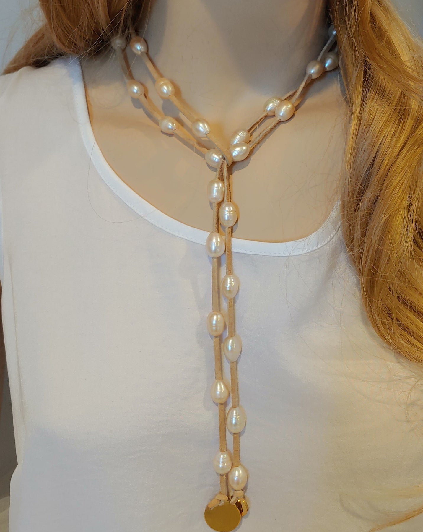 pearl and leather lariat necklace