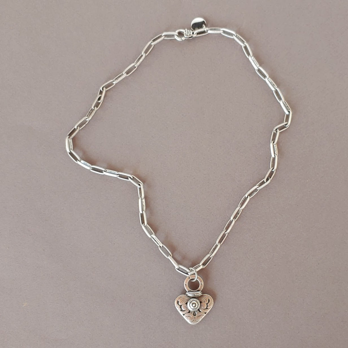 Dramatic Heart Necklace With Matte Oval Link Chain – Beauty In Stone ...