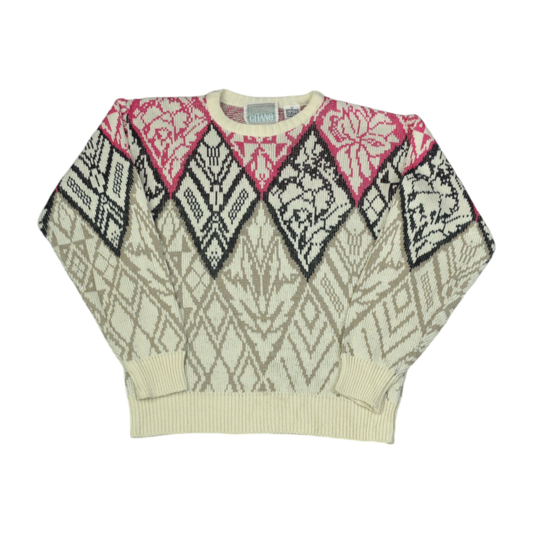 image of Vintage Knitwear Sweater Retro Pattern Beige Ladies Small