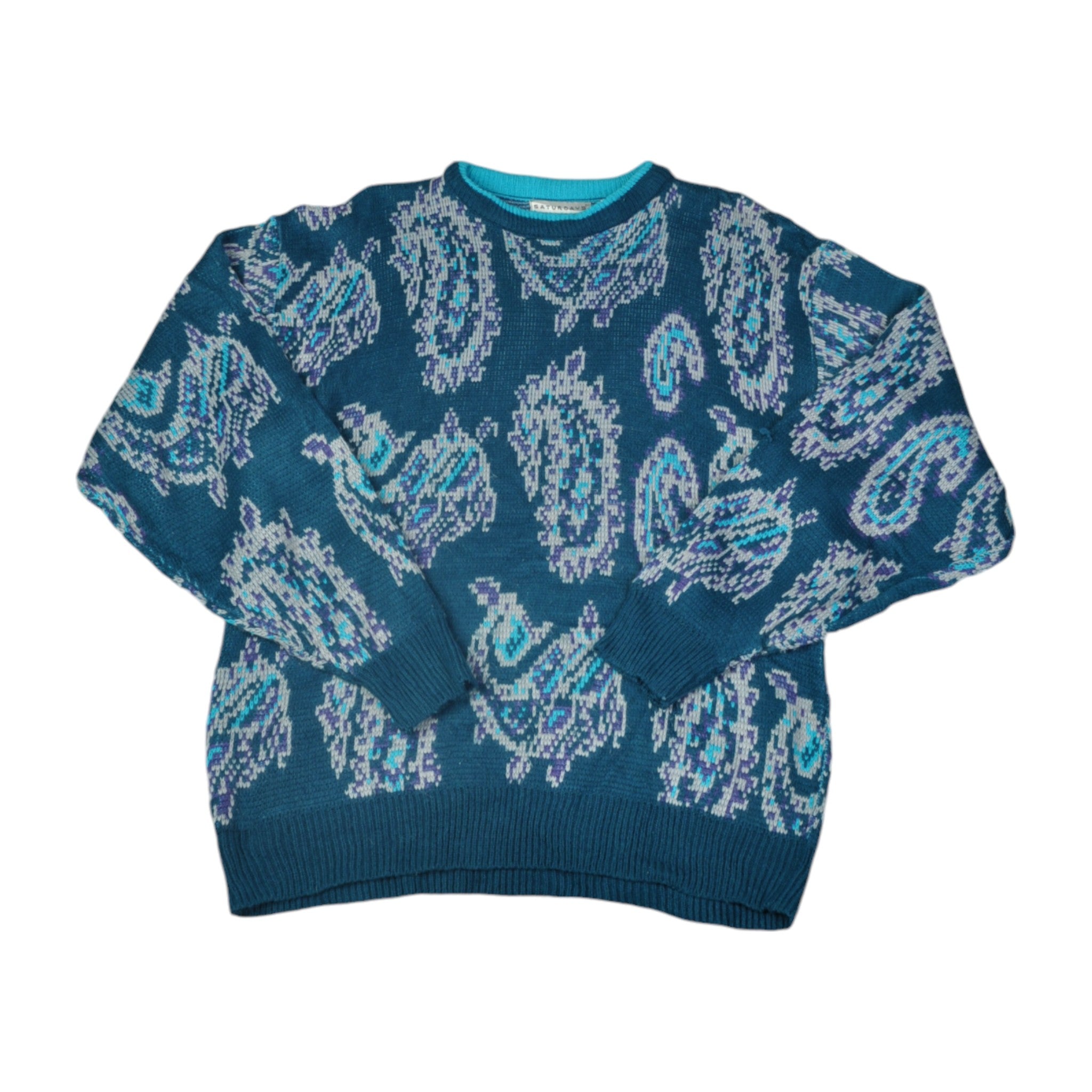 image of Vintage Knitwear Sweater Retro Pattern Blue Ladies Large