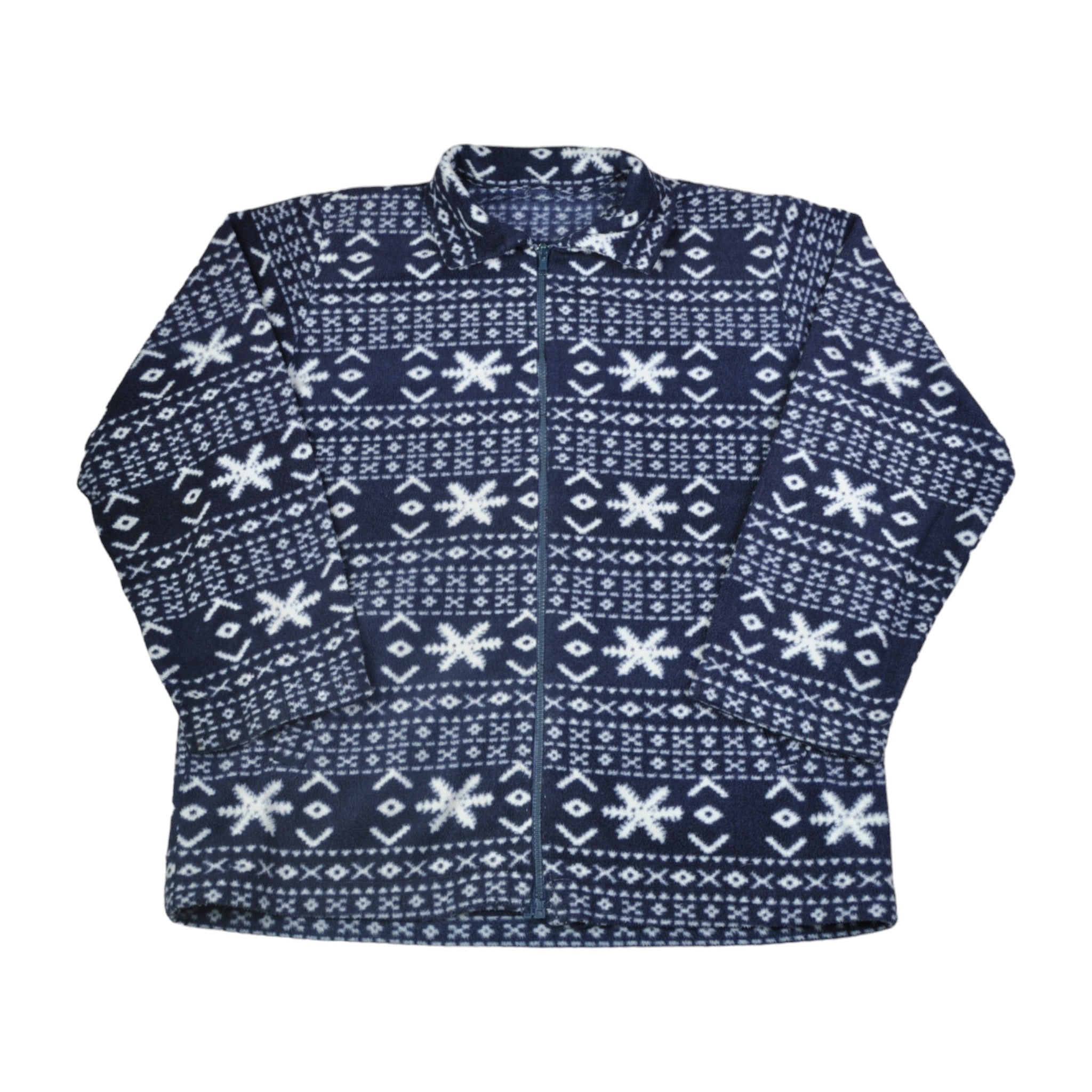 image of Vintage Jacket Fleece Retro Pattern Blue Medium
