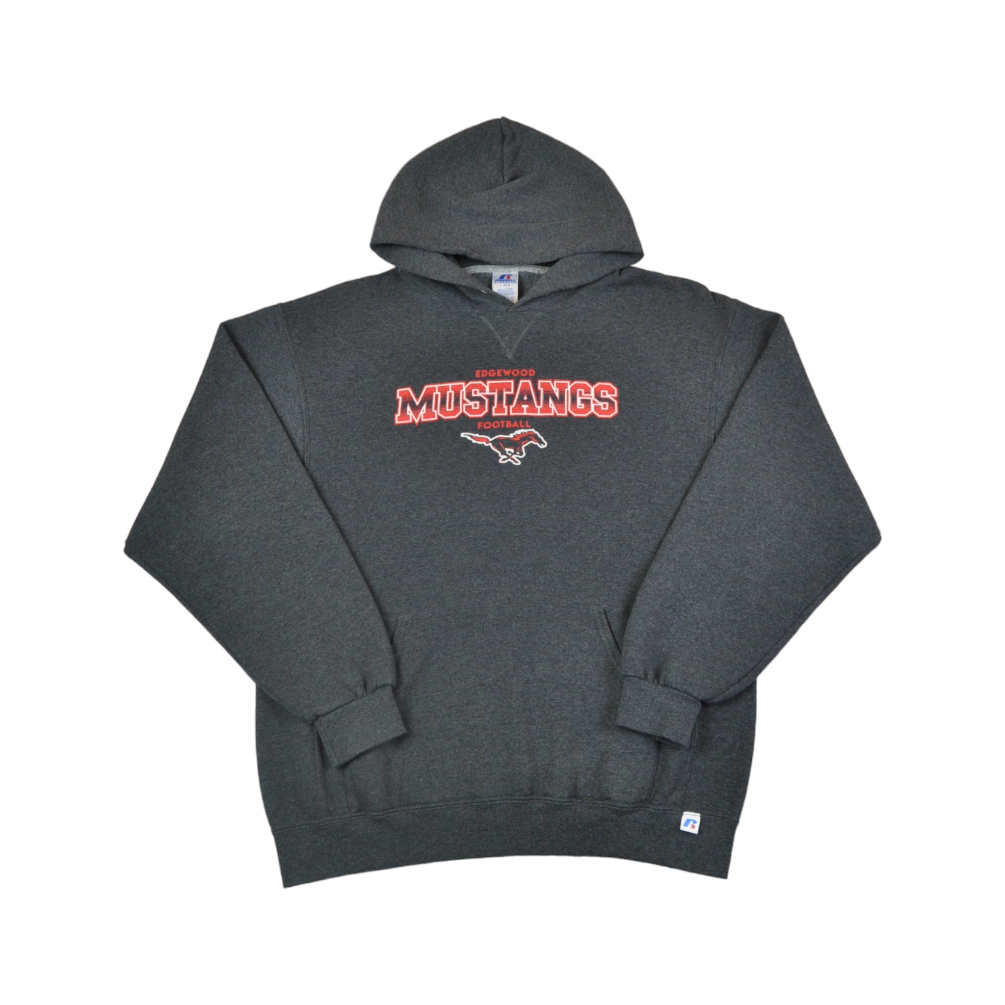 image of Vintage Edgewood Mustangs Football Hoodie Sweatshirt Grey Large