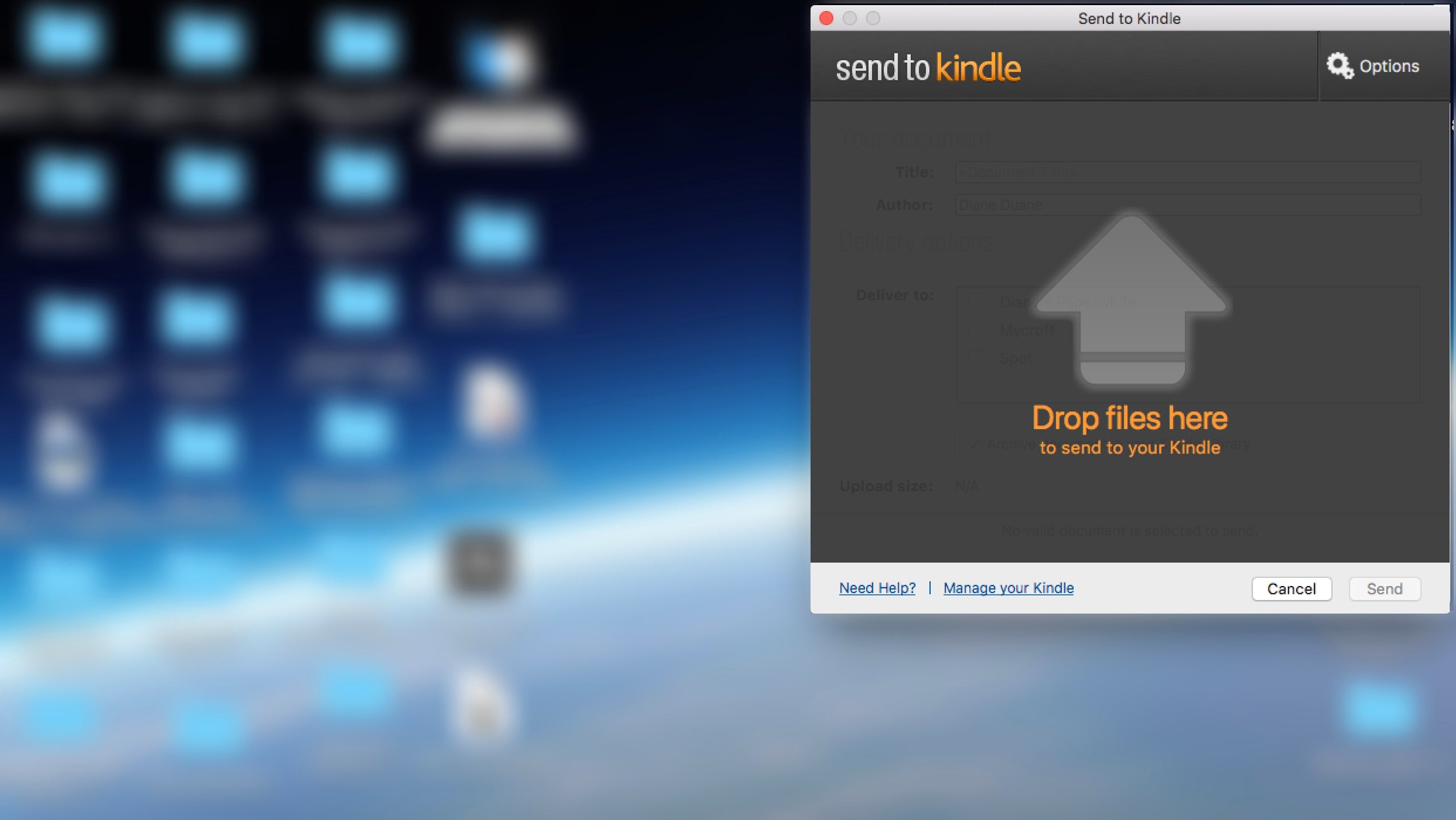 Send to Kindle Start Window