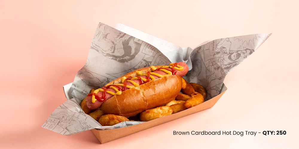 brown cardboard hot dog tray