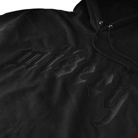 OLD ENGLISH EMBROIDERED BLACK HOODIE – Misery Worldwide
