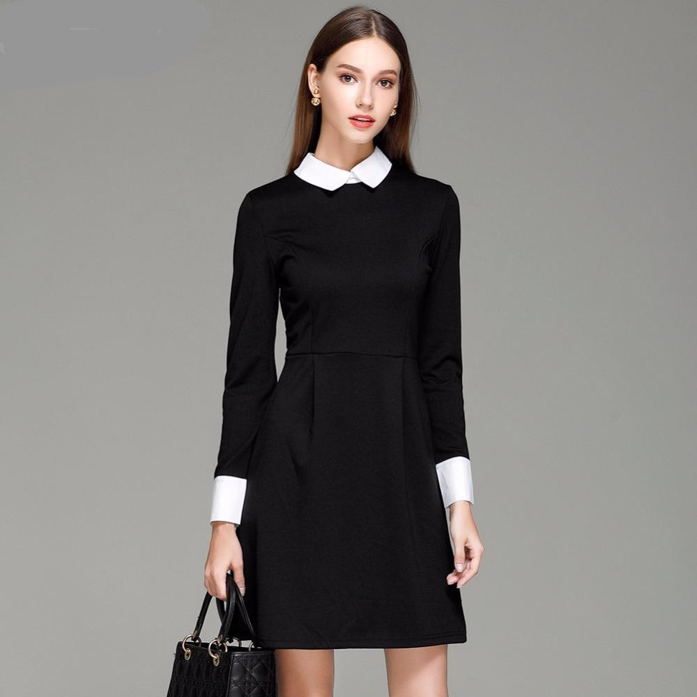 black long sleeve collared dress