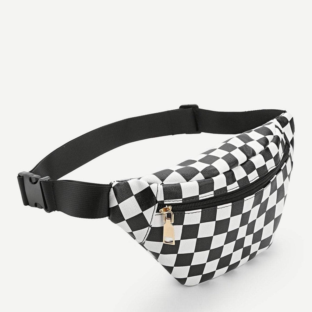 checkered zipper front fanny pack