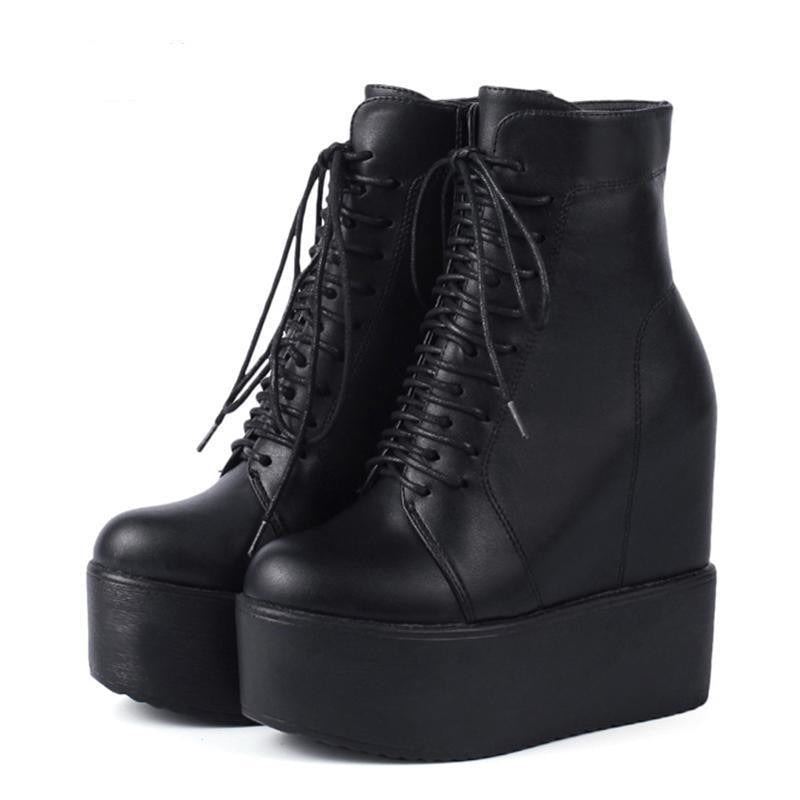 womens black leather lace up ankle boots