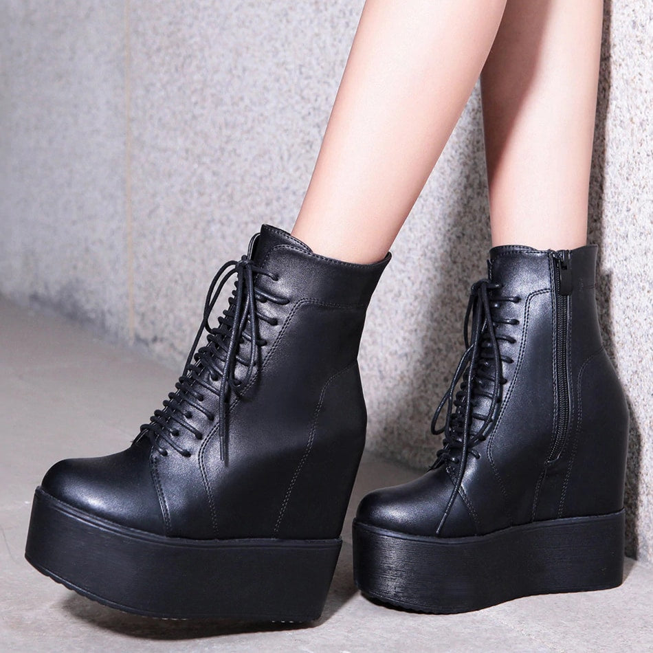 black wedge dress boots