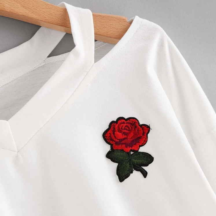 rose embroidered applique sweatshirt