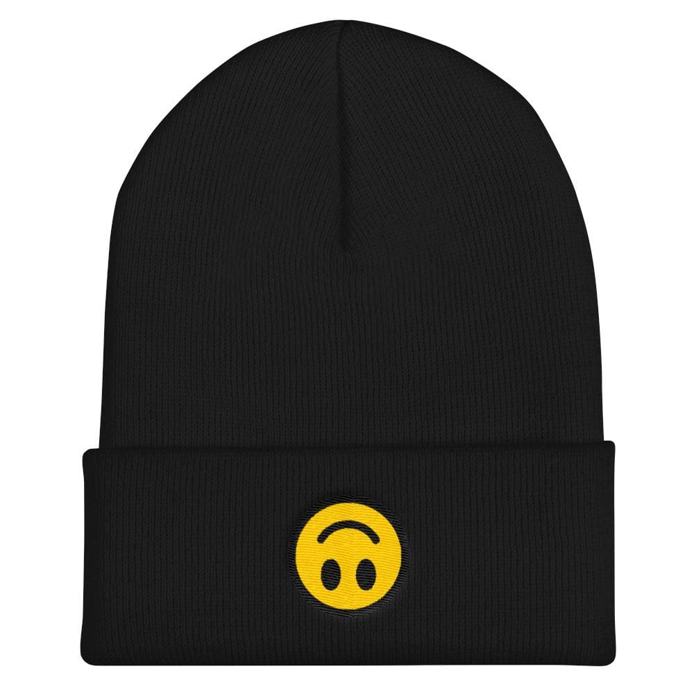 upside down smiley face cuffed embroidered beanie