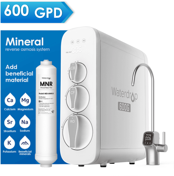 Waterdrop RO Reverse Osmosis Water Filtration System with Remineralization,  600 GPD, Tankless, FCC Listed, 2:1 Pure to Drain, Bundle