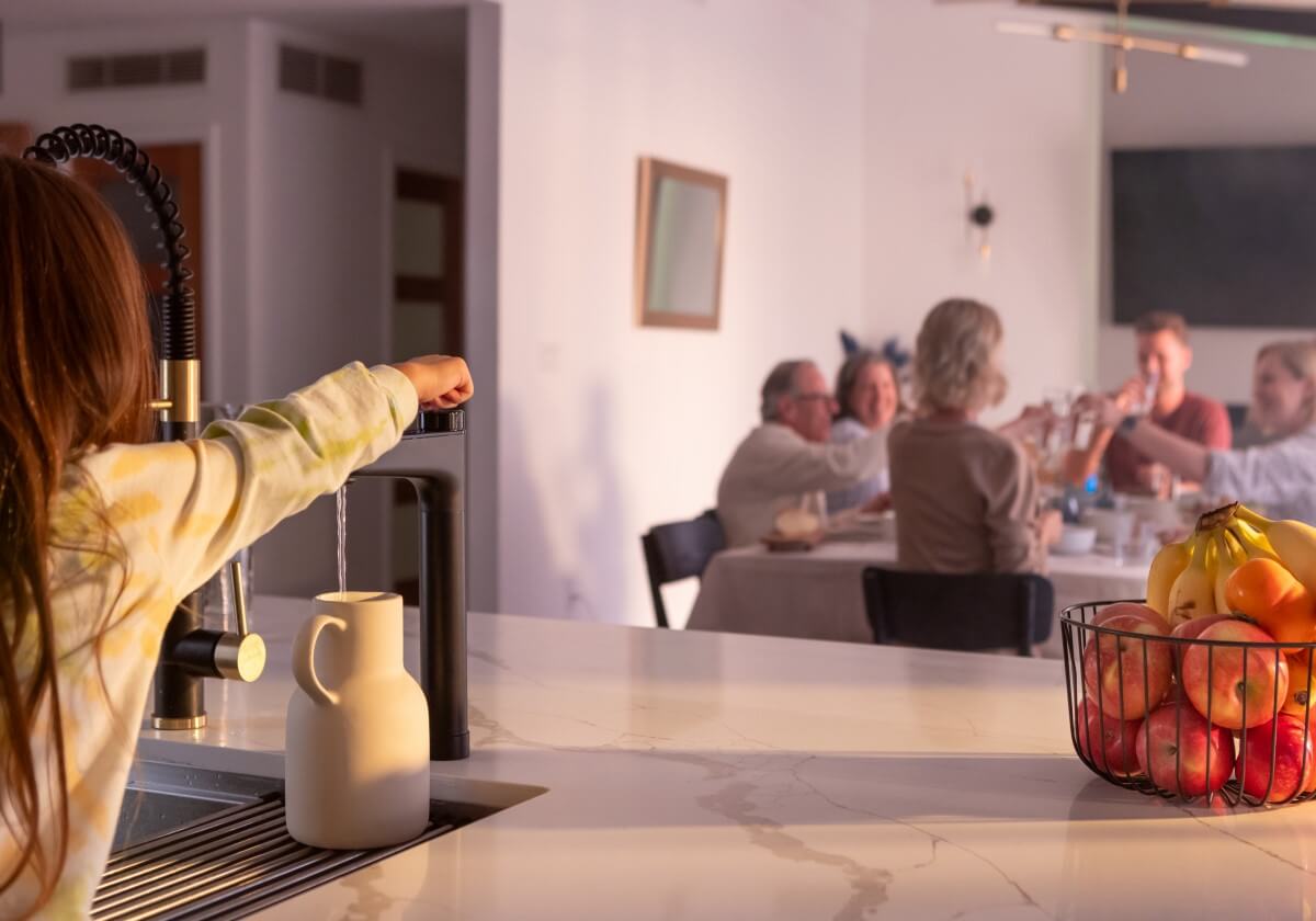 family drinking water