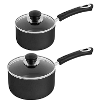 Utopia Kitchen Nonstick Saucepan Set - 1 Quart and 2 Quart - Glass Lid - Multipurpose Use for Home Kitchen or Restaurant (Grey-Black)