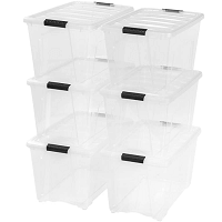 IRIS USA TB Clear Plastic Storage Bin Tote Organizing Container with Durable Lid and Secure Latching Buckles, 53 Qt, 6 Count