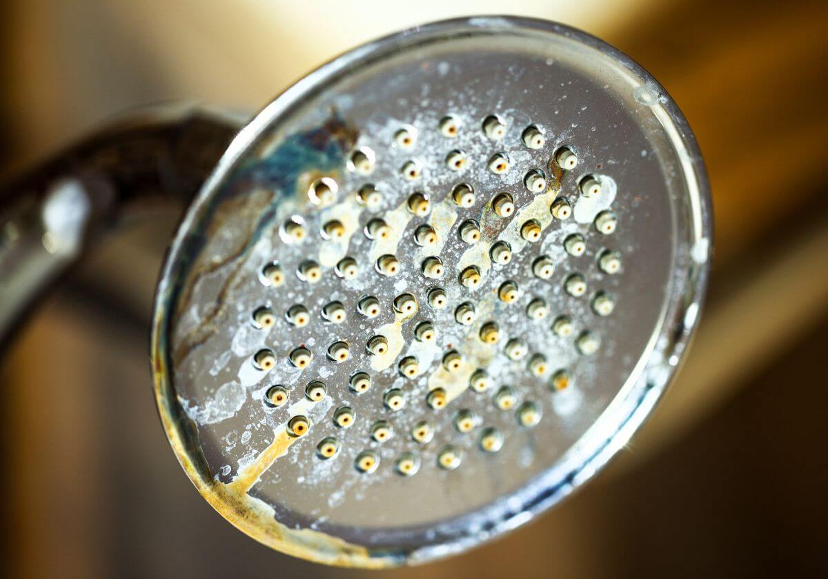hard water stains on a shower head