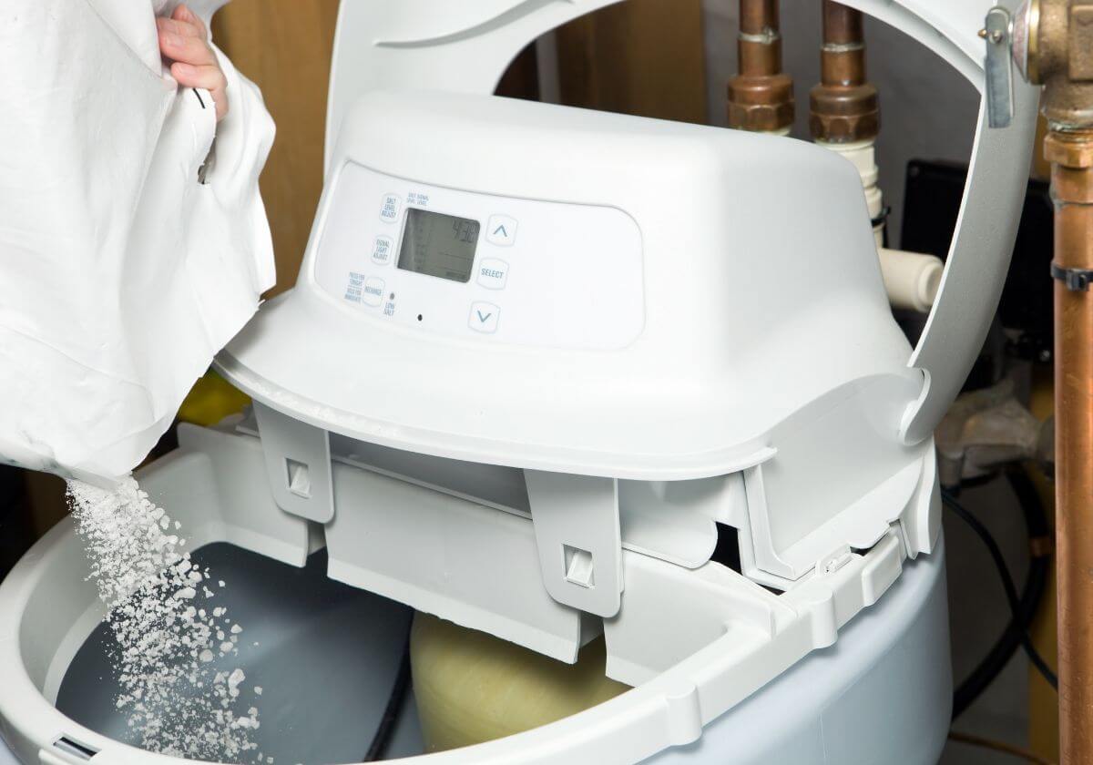 adding salt to a water softener