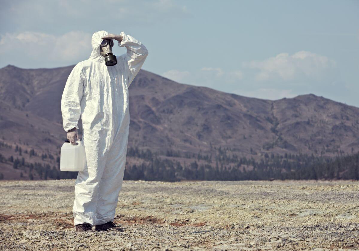 a man wearing radiation-proof clothes