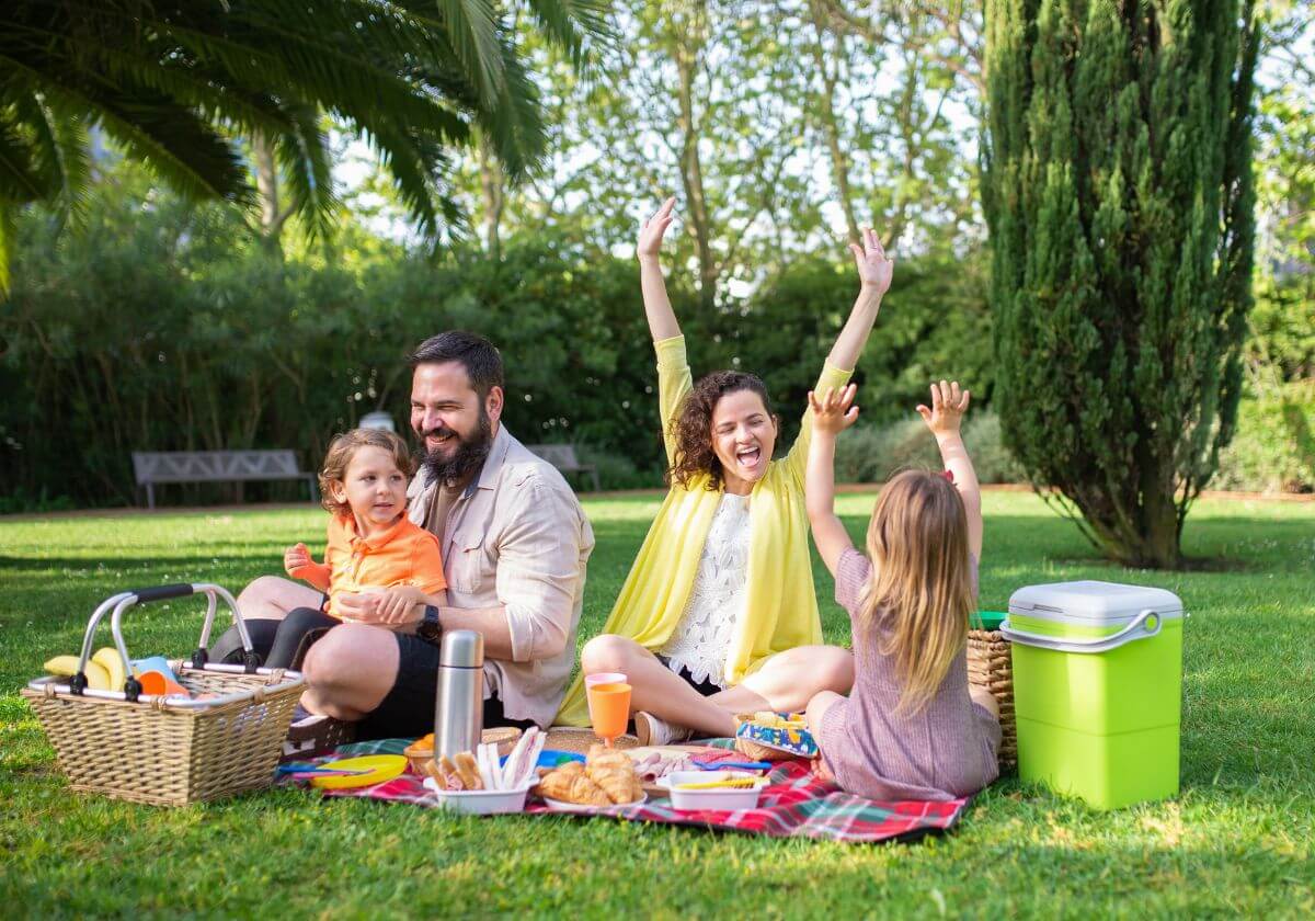 having a picnic on the grass