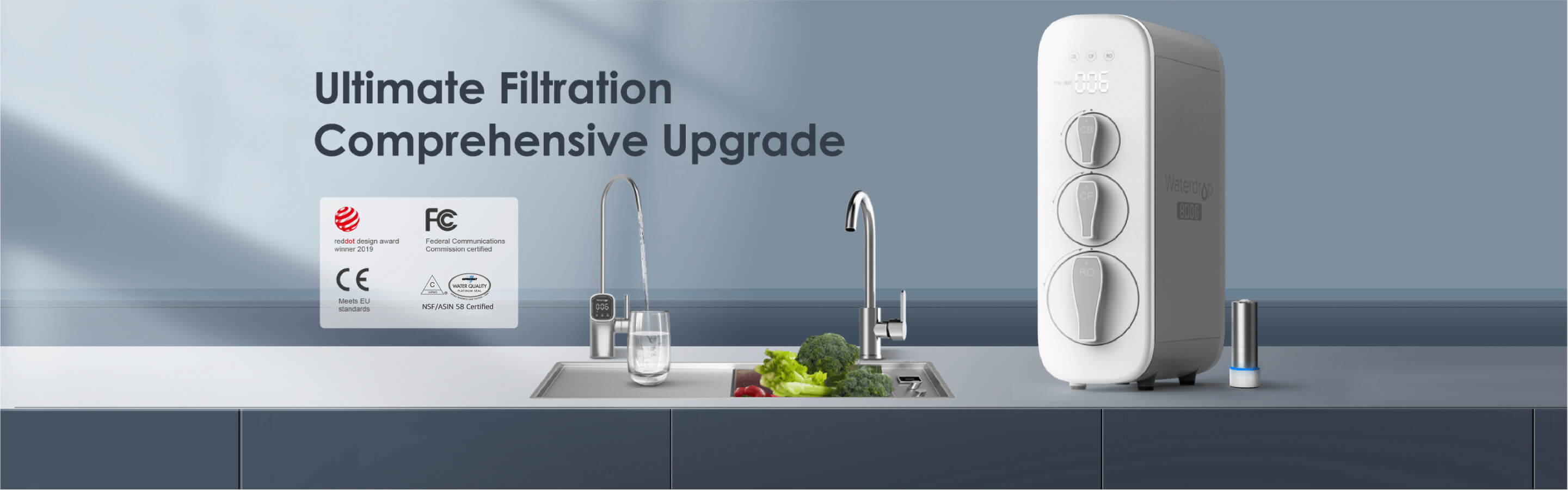 800 GPD Tankless RO System with UV Sterilizing Light and Large Faucet  Screen - Waterdrop G3P800