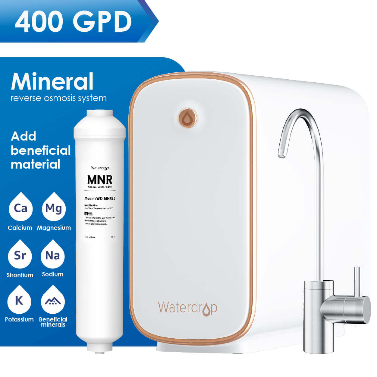 Waterdrop Sistema de filtración de agua de ósmosis inversa RO con  remineralización sin tanque 400 GPD listado FCC reduce TDS 11 puro para  drenar – Yaxa Store