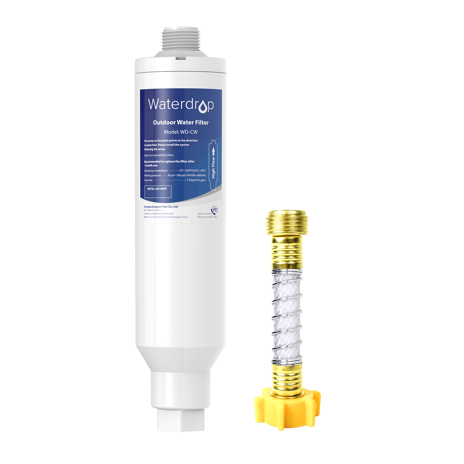 RV Inline Water Filter with Flexible Hose Protector