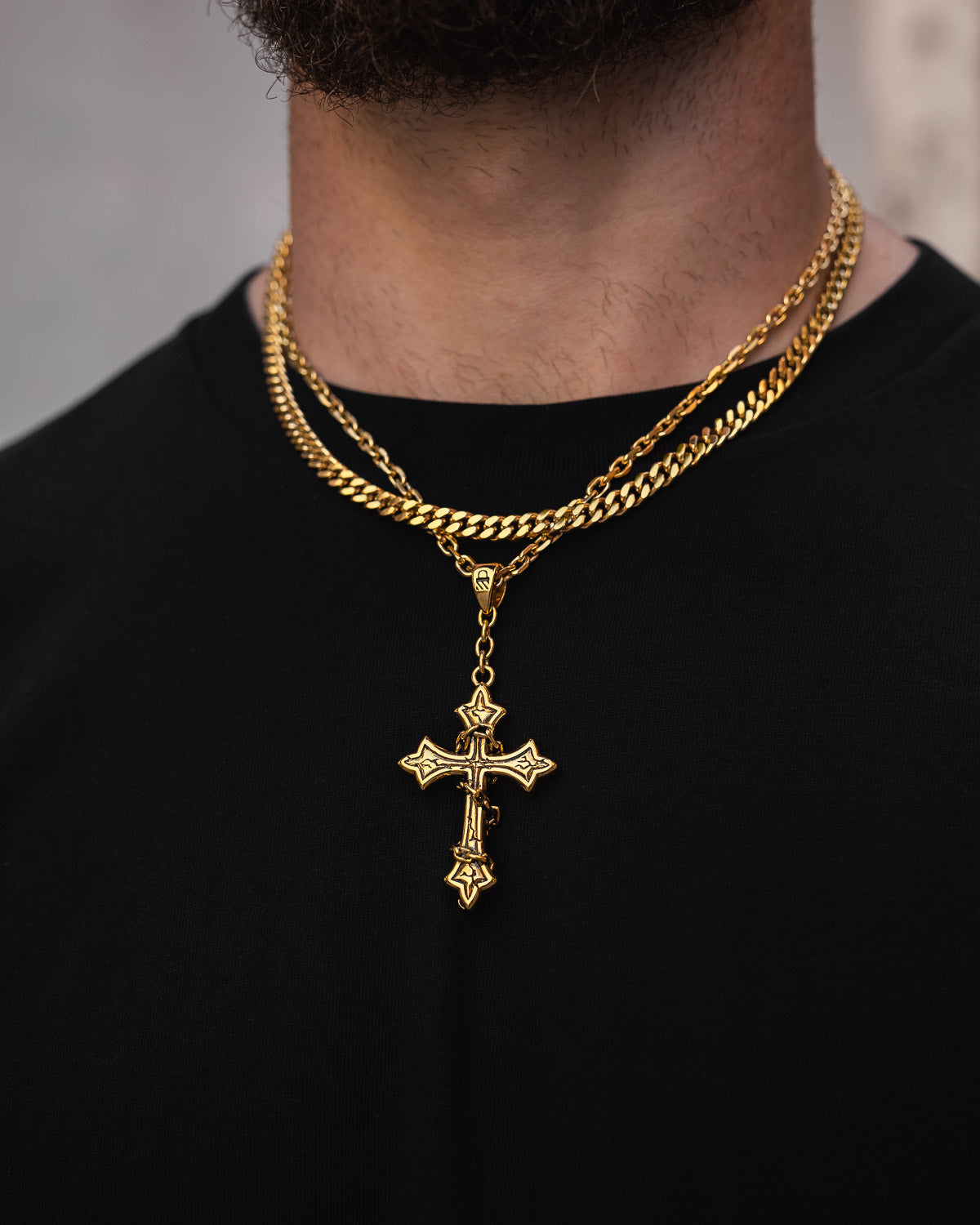 mens gold cross necklace by statement