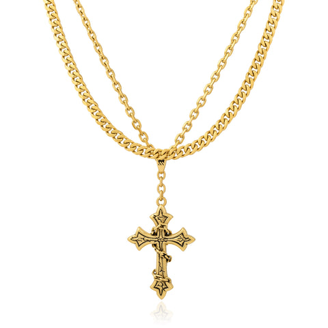 cross necklace set in gold