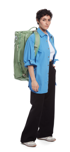 model sporting the Go-Bag — Big in the color Mineral Green