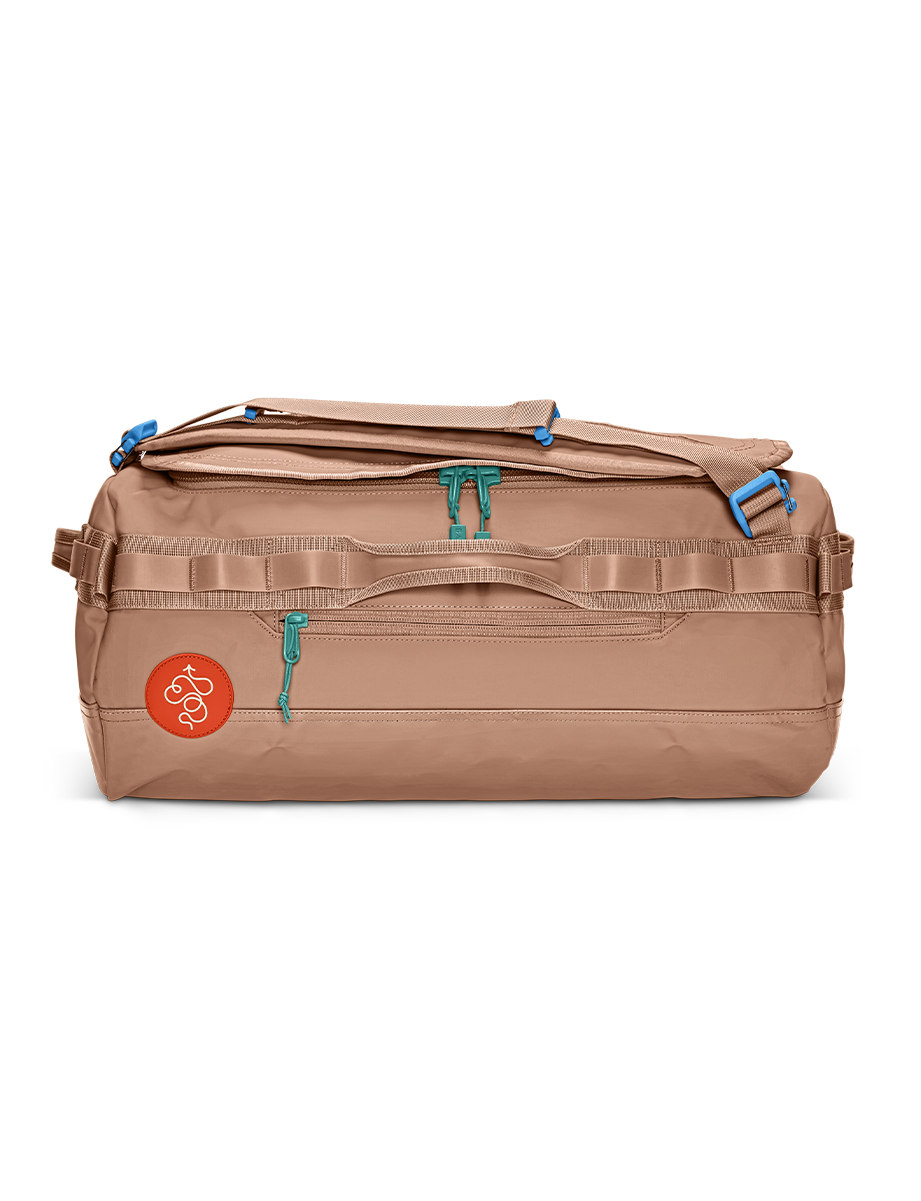 A set of travel bags. A multi-colored set consisting of a suitcase, a bag,a  backpack, a valise and also a briefcase and a small travel bag. Travel  luggage. Vector illustration on white