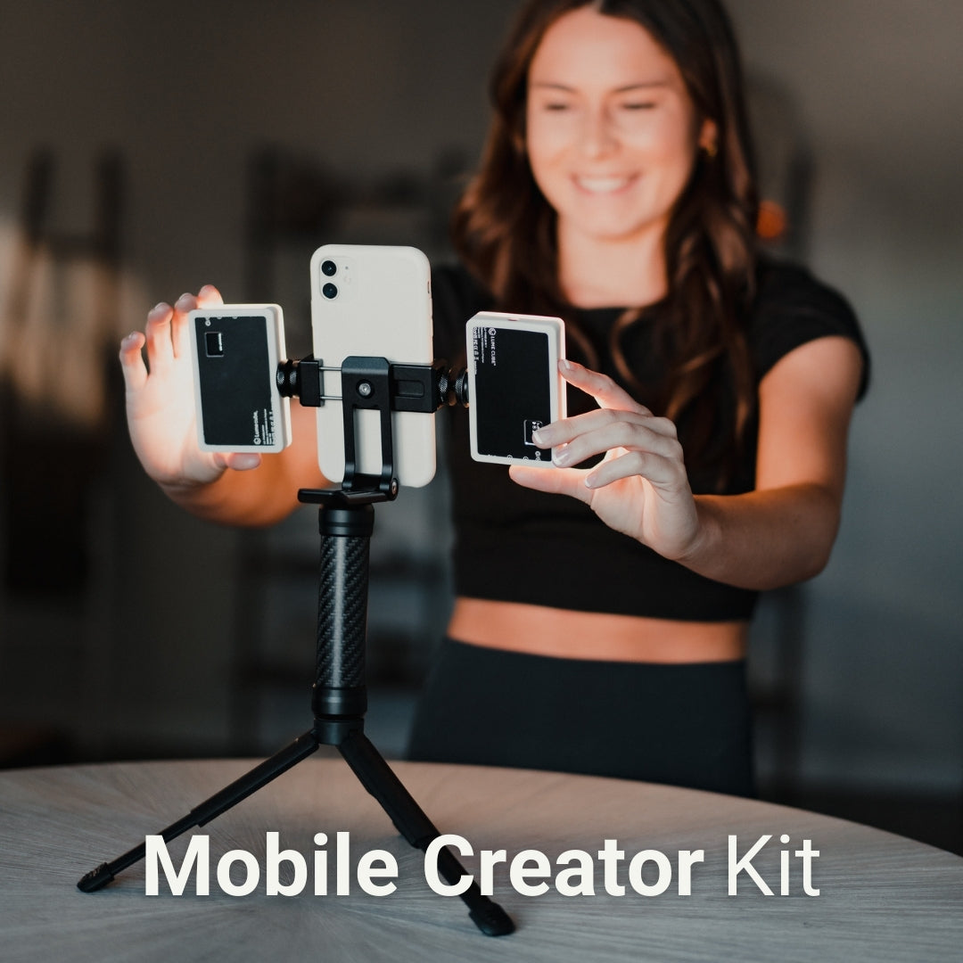 girl vlogging dancing on iphone using mobile creator lighting kit from lume cube