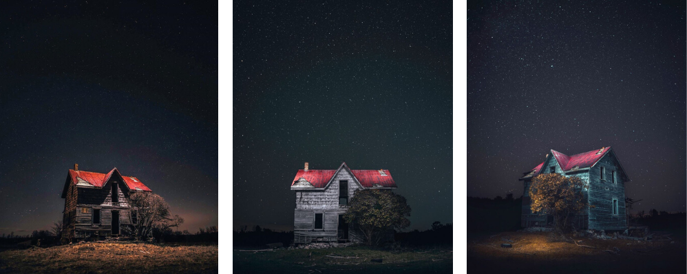 abandoned house in a field