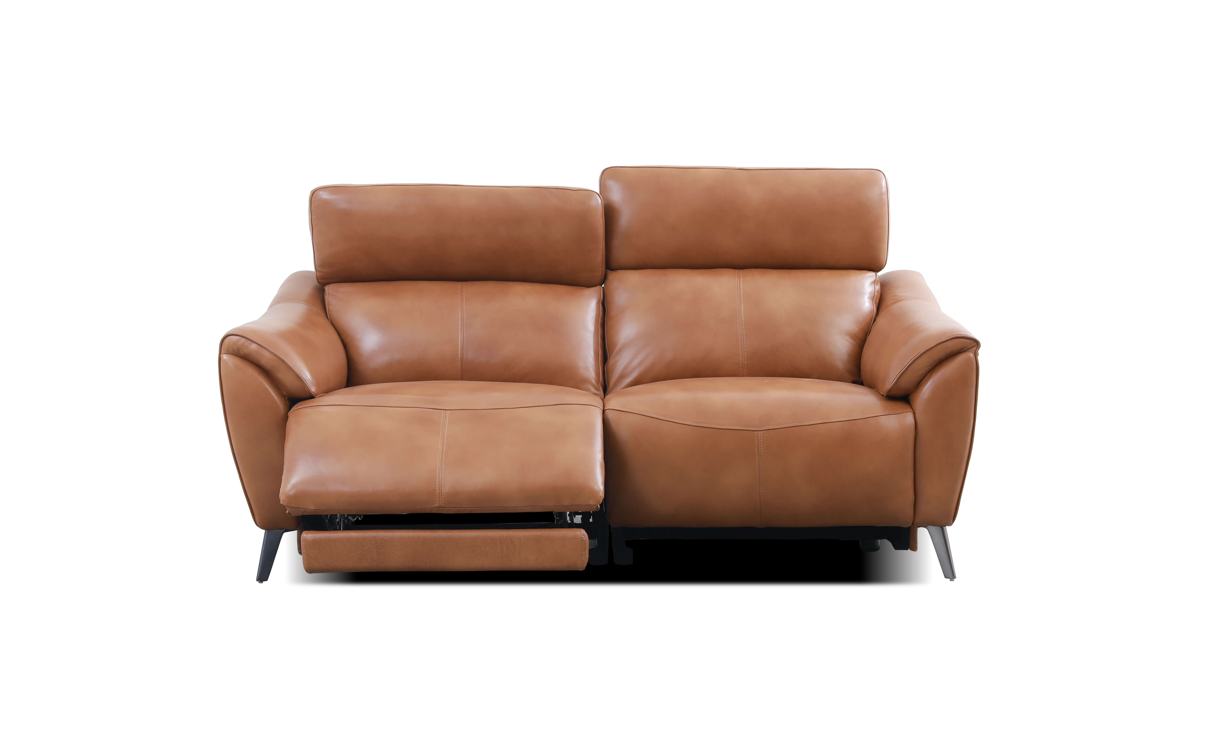 2.5 seater brown leather electric recliner sofa high head rest